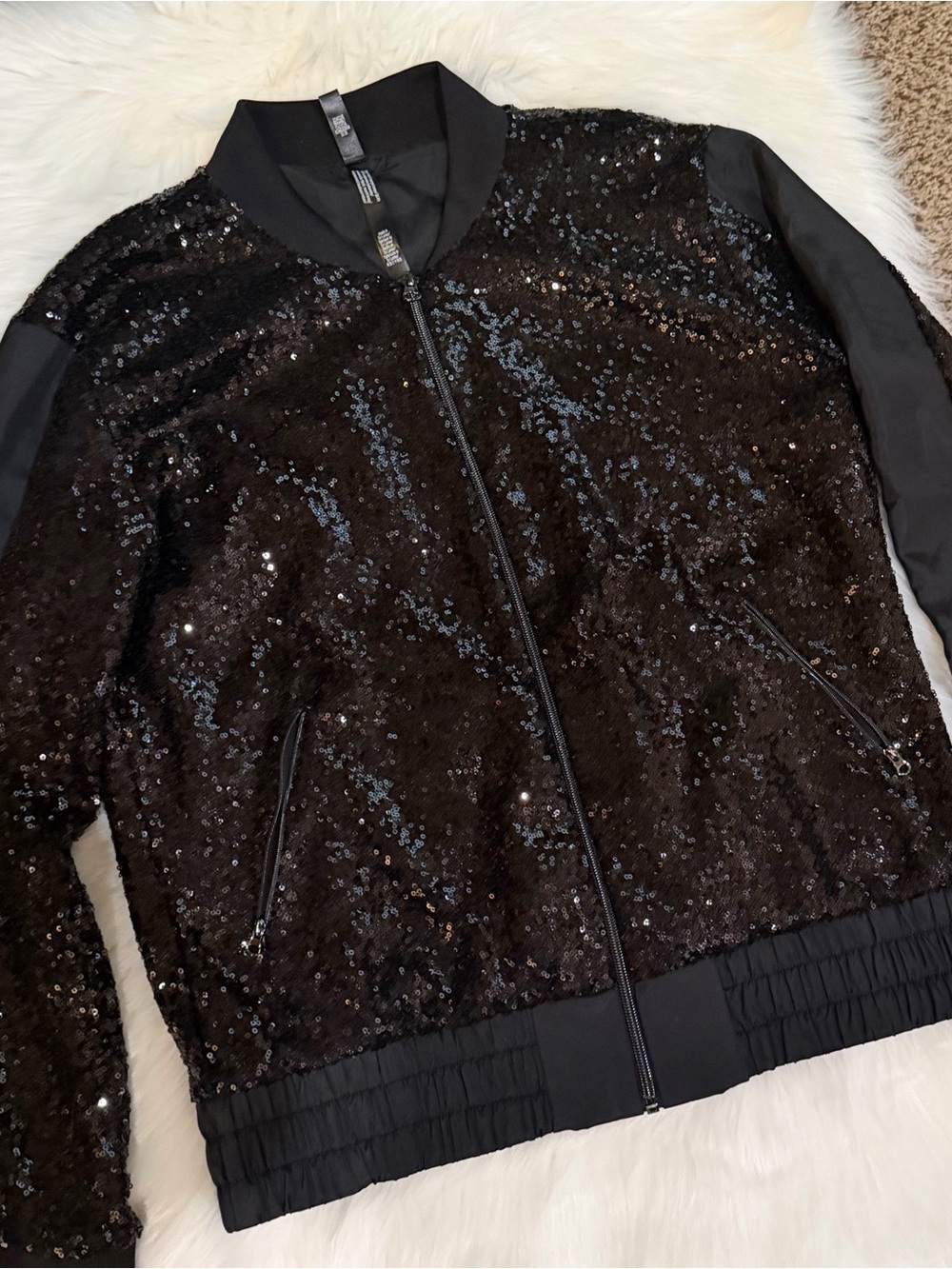 Black Sequin Bomber Jacket